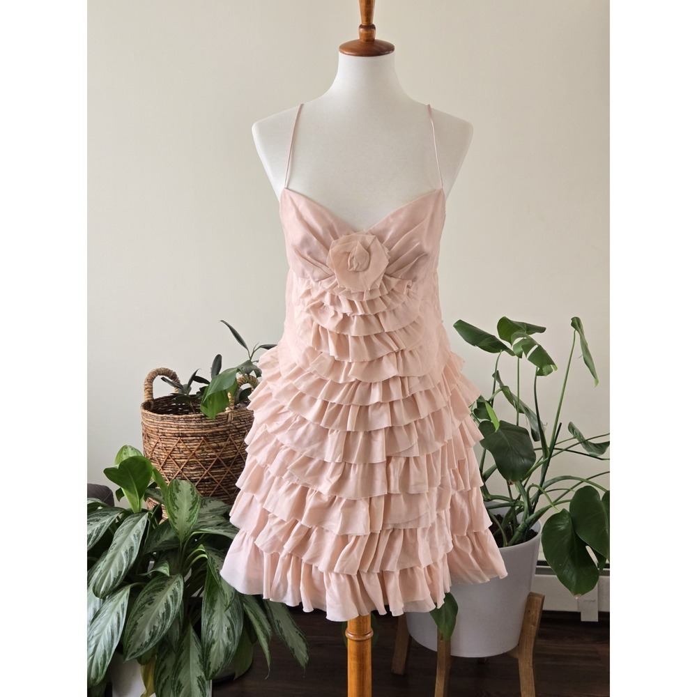 Vtg Betsey Johnson Collection 100% Silk Dress Y2K Fairy Cottage Dainty Rosette 6